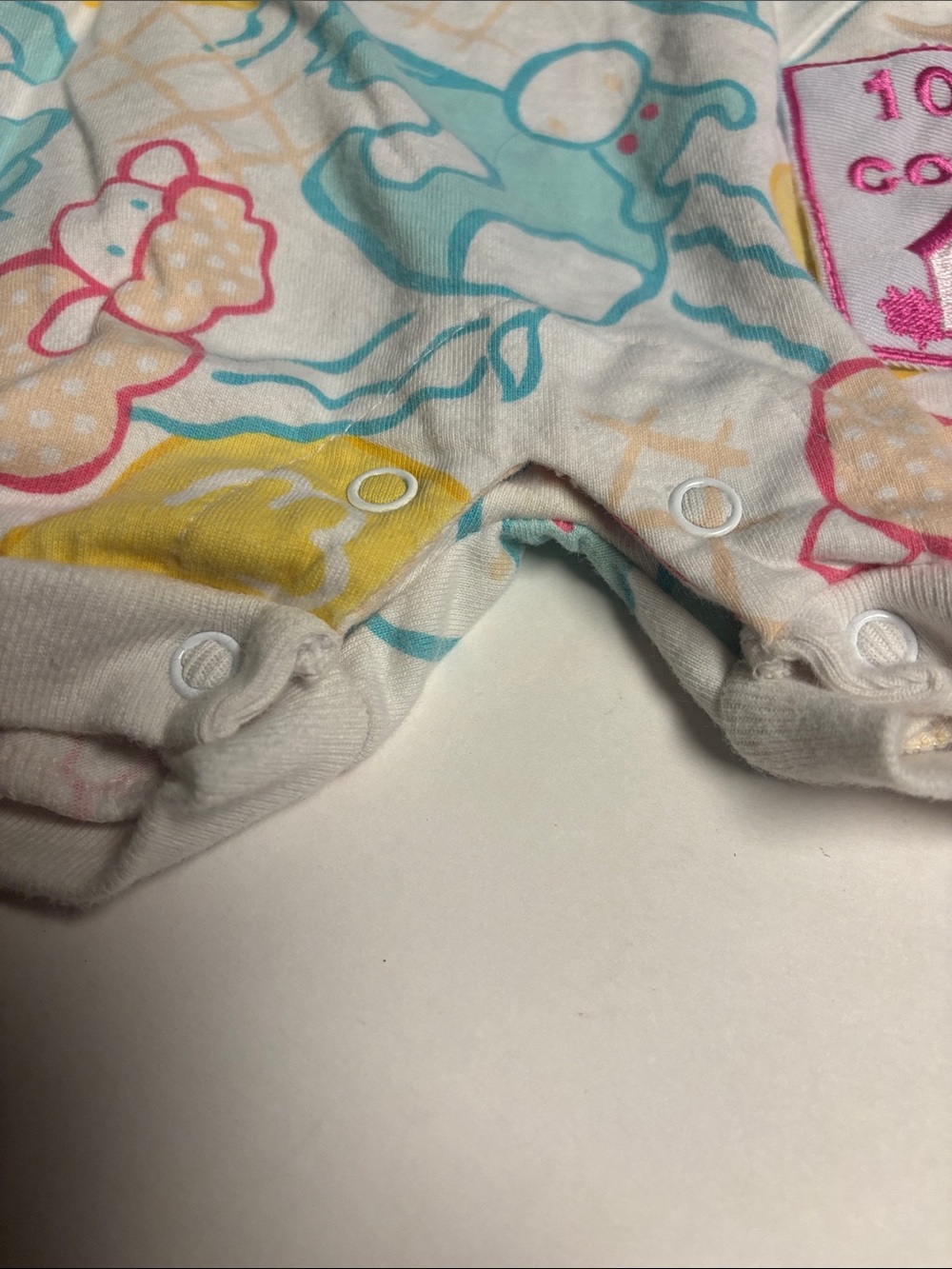 Vintage 100% Cotton Pink, Yellow & Teal Baby One-Piece Bodysuit - Picture 4 of 6